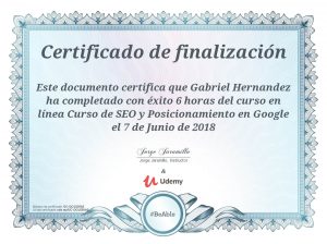 Certificado SEO de cesar gabriel hernandez de uDemy